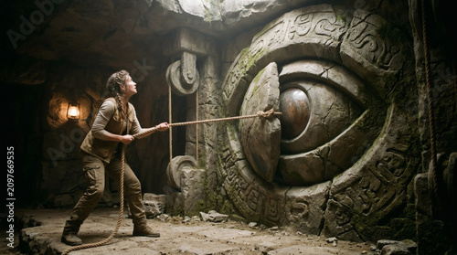 Adventurous Archaeologist Opens Ancient Stone Eye Mechanism in Jungle Temple