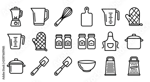 Tableau sur toile Kitchen Utensils Collection: Cooking & Baking Icons Set
