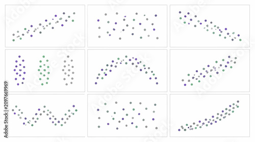 Foto Grid of various scatter plot statistical data distribution charts