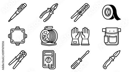 Quadro su tela Electrical Tools and Equipment Icons Set: Pliers, Screwdriver, Multimeter, Wire