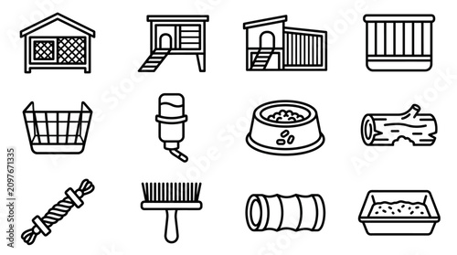 Tableau sur toile Pet Care Icons: Cages, Feeders, Toys, and Houses for Small Animals