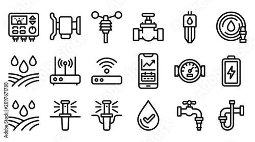 Foto Smart Irrigation System Icons: Automation, Control, Water Saving, Technology