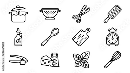 Bild auf Leinwand Kitchen Utensils and Cooking Tools Icons Set: Vector Illustration
