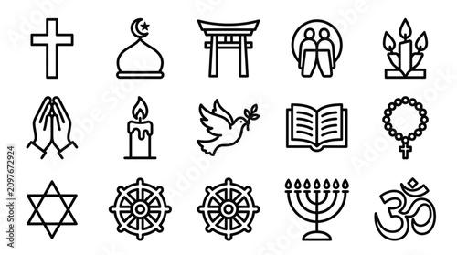 Photos Diverse Religious Symbols Collection: Christianity, Islam, Buddhism, Judaism, Hi