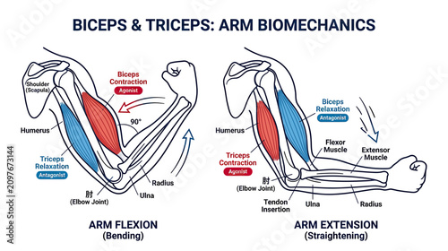 Foto Biceps Triceps Arm Biomechanics Flexion Extension Anatomy Diagram