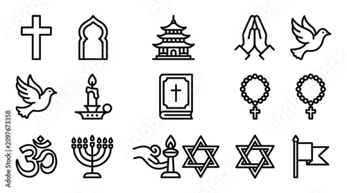 Fotografía Collection of Religious Symbols and Icons in Outline Style
