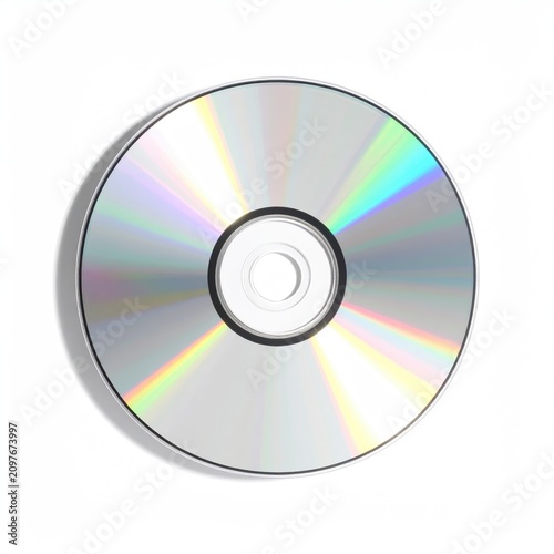 Shiny, reflective optical disc with a central hole, showcasing rainbow hues
