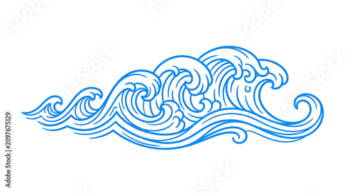 Obraz na płótnie Stylized Blue Ocean Waves Illustration