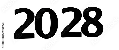2028 year in black. Isolate...