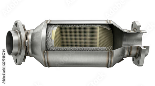 Cross section of a car catalytic converter isolated on transparent background