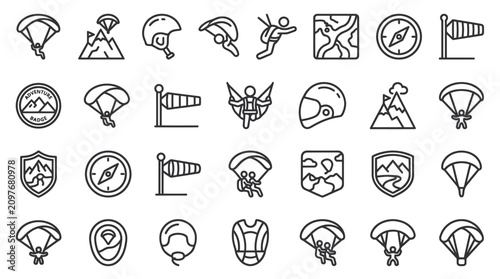 Tableau sur toile Paragliding skydiving and wind sport equipment icons.