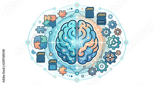 Digital brain concept with memory cards and circuitry