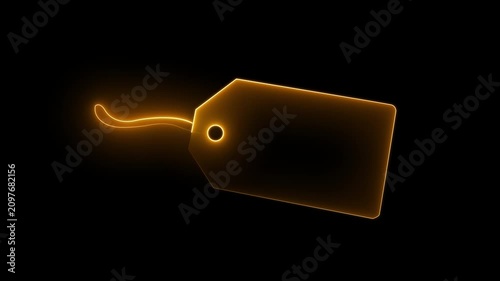 Isolated Blank Beige Price Tag. neon line price tag frame animation on black background.4k