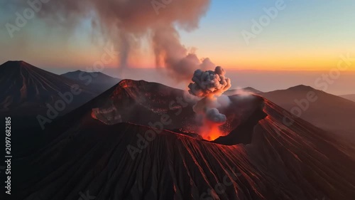 Majestic lava eruptions from a volcano at sunset in El Salvador