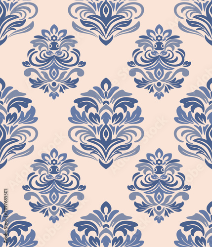 Obraz na plátně seamless damask pattern with blue abstract flower, vintage and luxury, vector il