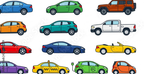 Foto Cars Flat Vector Illustration Collection Icon Set