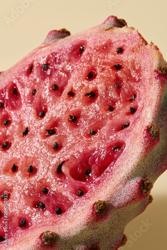 Prickly Pear Cactus Fruit Sliced Vibrant Magenta Flesh Studio Macro Close Up Vertical