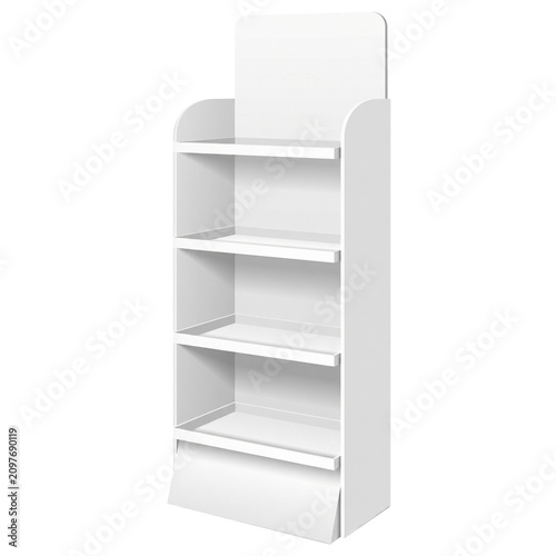 Blank White Cardboard Floor Display Stand with Curved Header Mockup