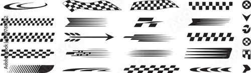 Фотография racing motorsport icons checkered flag arrows and streaks pack