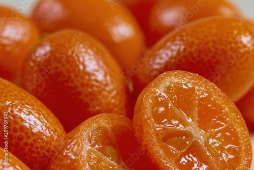 Kumquat Citrus Cross Section Orange Segments Interior Studio Macro Vertical