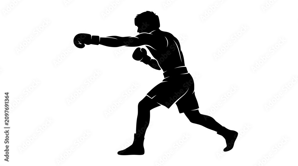 Obraz premium Boxer, athletic silhouette, sports icon, fitness illustration isolated on Transparent Background