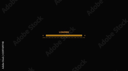 Orange Digital Loading Bar Progress Animation with Tech HUD Elements on Black Background for Video Interface Design