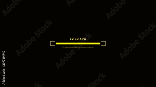 Digital Loading Screen with Yellow Progress Indicator and Randomized Code Text on Minimalist Dark Background Animation