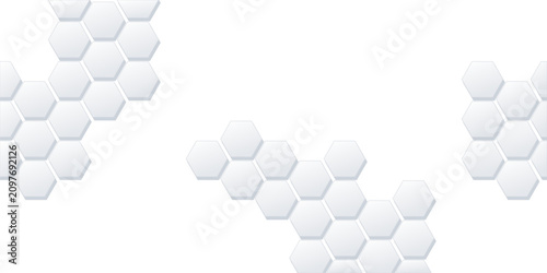 фотографія Abstract white hexagonal background, scattered glossy honeycomb shapes with soft shadow, modern technology design for banner, poster and presentation