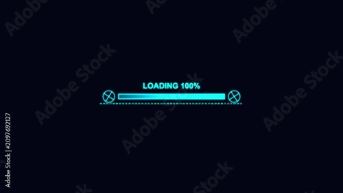 Futuristic Cyan Neon Loading Progress Bar Animation with Percent Counter and Technical Digital HUD Software Interface