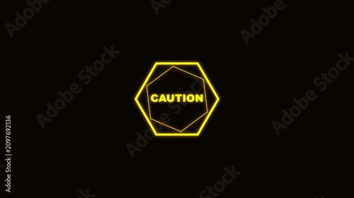 Glowing Yellow Caution Sign Animated Hexagon Icon on Black Background for Safety Alert and Warning Signal