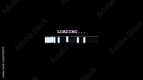 Digital Glitch Loading Status Bar Motion Graphic for Video Games and Technology Interface on Black Background
