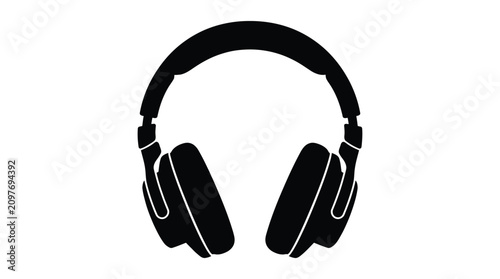 Schilderij op canvas Headphones Silhouette On White Background Minimalist Audio Equipment Design