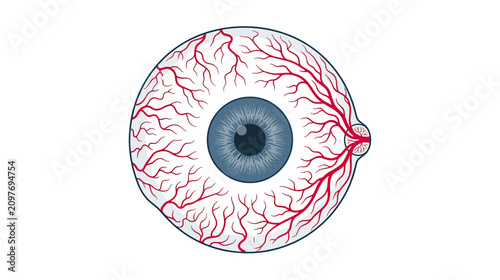 Photography Close-up of a bloodshot human eye with blue iris and visible veins