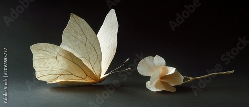 Paper butterfly and flower art piece