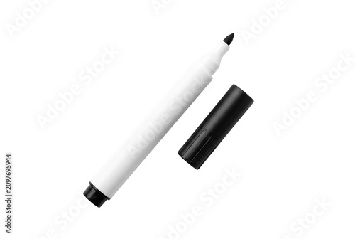 White permanent marker pen with detached cap on transparent background with clean white office
