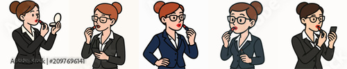 Bild auf Leinwand set of vectors of female secretaries applying lipstick