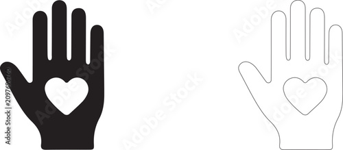 Canvastavla Raised hand with heart vector icon filled and outline, sincere gratitude and mental health symbol