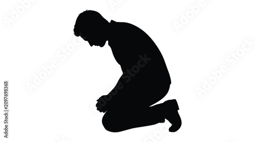 Konstfotografi Kneeling man in a black silhouette against a white background