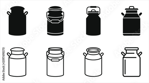 Milk Cans In Various Styles Black And White Silhouette