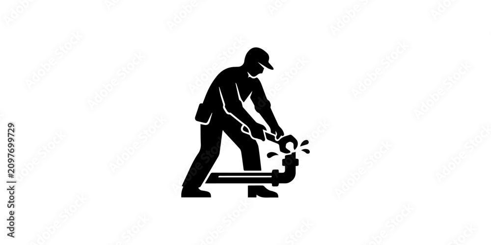 Fotografie Plumber Fixing Water Pipes with Adjustable Wrench.