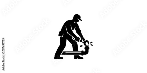 Cuadro en lienzo Plumber Fixing Water Pipes with Adjustable Wrench.