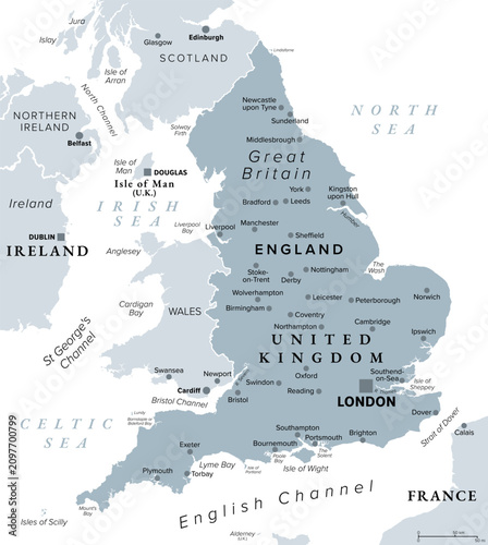 Obraz na płótnie England, United Kingdom, gray political map with capital London