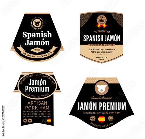 Vector Black and Gold Spanish Jamon Premium Label Templates