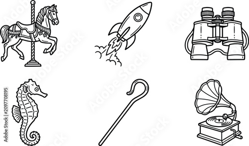 Valokuva Minimalist black line art miscellaneous objects vector illustration setMinimalis