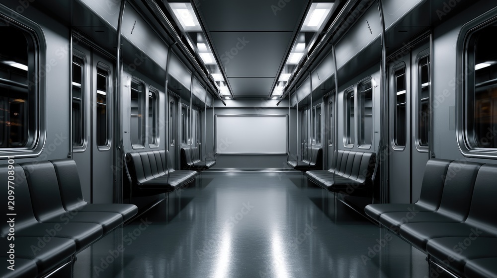 Fototapeta premium Modern Empty Subway Train Interior With Rows of Seats.
