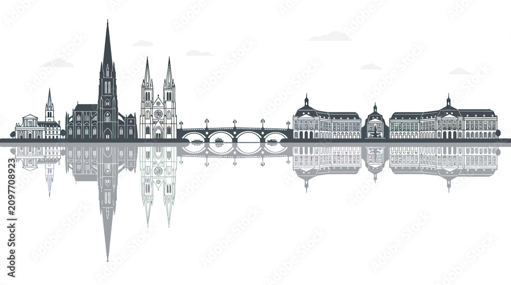 Fototapeta premium Cityscape Skyline Silhouette with River Reflection
