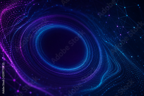 Data Visualization Wave Background With Purple And Blue Particles