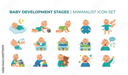 Child development milestone flat icon collection vector isolated on white
