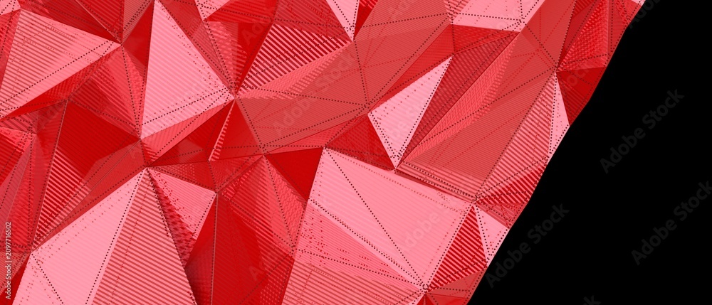 Obraz premium Close-up view of a red faceted surface with intricate geometric patterns and textures.