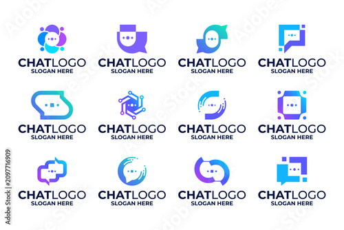 set of chat logo design, bubble chat logo template